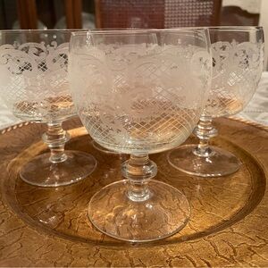 Elegant Etched European Crystal Goblets